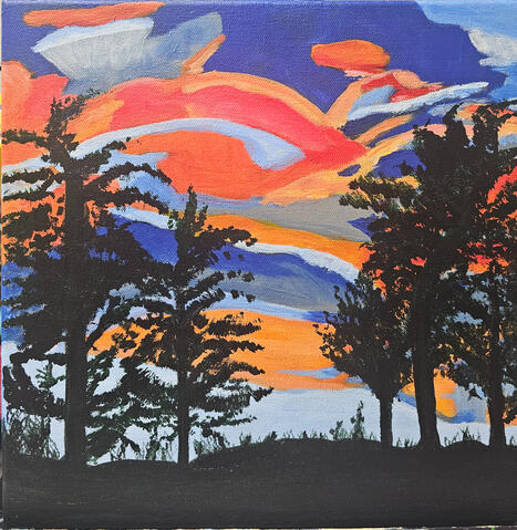 Sunset: acrylic on wood, 12 x 12 $ 225
