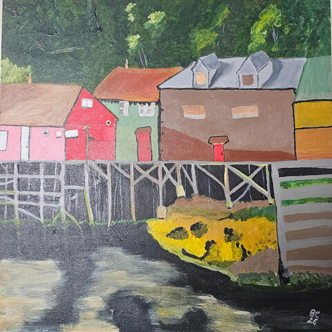 Creek Street: acrylic on wood, 12 x 12, $325